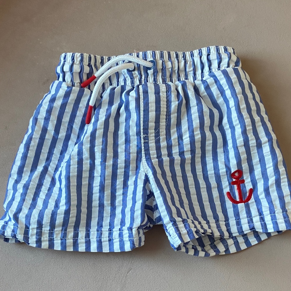 Cat & Jack Blue and White Striped Shorts with Embroidered Red anchor 18 mos